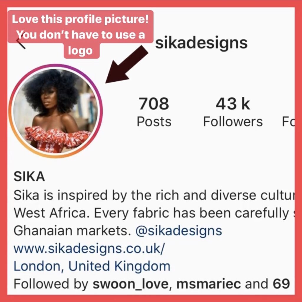 Sika Designs Instagram bio