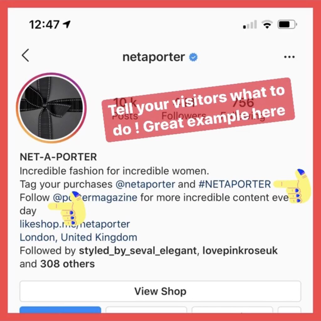 Instagram bio for fashion brands Net a Porter